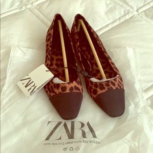 Zara Animal Print Cap-toe Ballet Flats